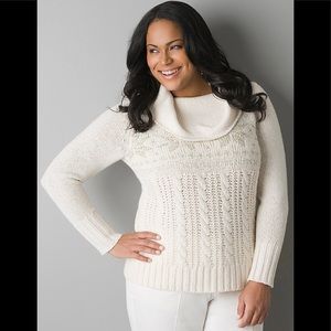 🆕NEW! Fair Isle Metallic Snowflake Cowl Neck Chunky Knit Cable Sweater